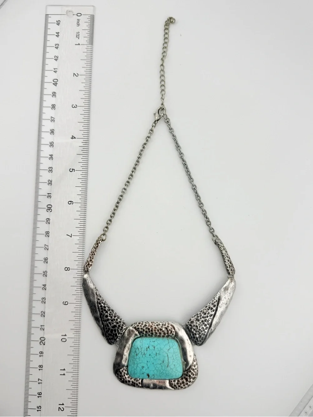 Boho Faux Turquoise Silver Statement Bib Necklace
